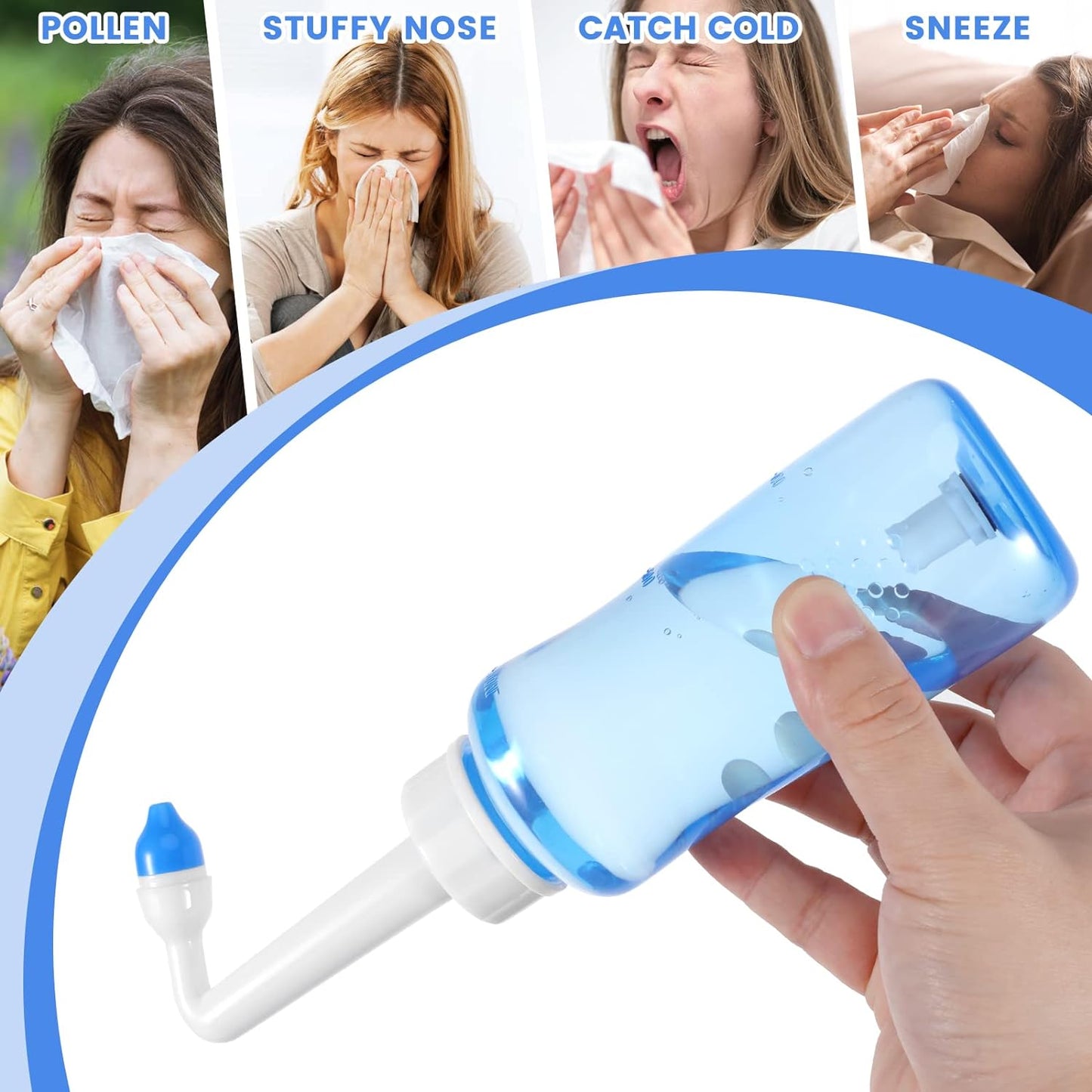 Portable Nasal Irrigation, No Leakage Neti Pot, Sinus Rinse for Various Nasal Symptoms Relief, Nose Cleaner Machine for Adults&Kids, with 30 Salt Packets.