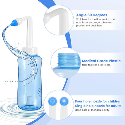 Portable Nasal Irrigation, No Leakage Neti Pot, Sinus Rinse for Various Nasal Symptoms Relief, Nose Cleaner Machine for Adults&Kids, with 30 Salt Packets.