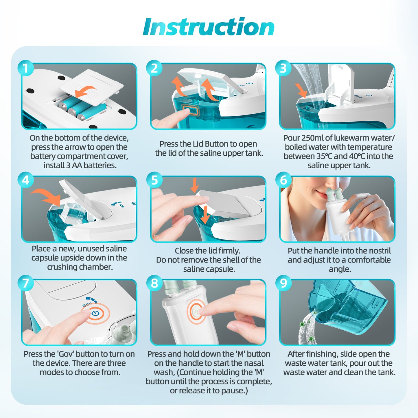 Sinus Rinse Machine, Nasal Flush System with 18 Saline Capsule Included, Electric Nasal Irrigation System with 3 Modes, Desktop Nasal Rinse Machine