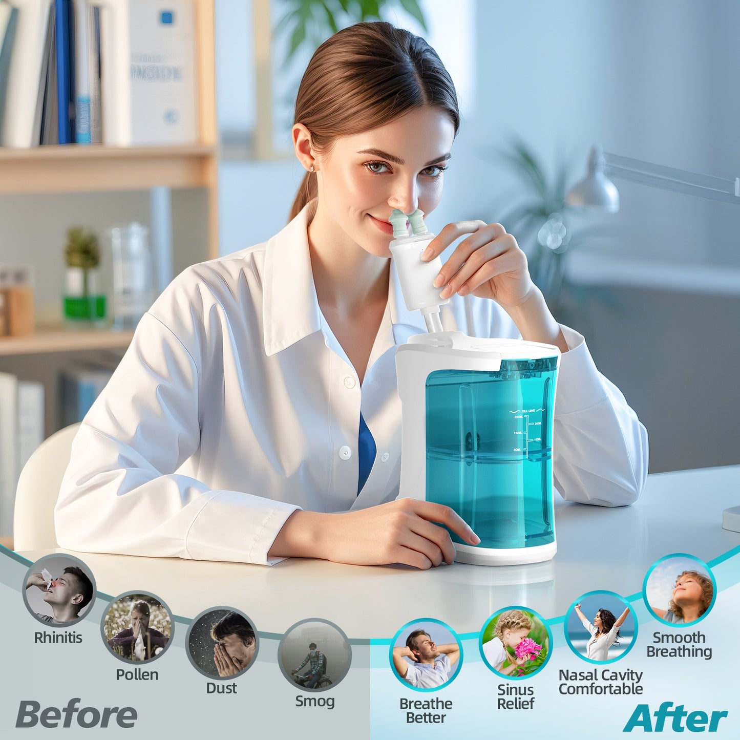 Nasal Irrigation System, Sinus Rinse Machine Easy to Disassemble, Nose Cleaner with 18 Saline Capsule Included, Desktop Nasal Care, Nasal Flush System with 3 Modes